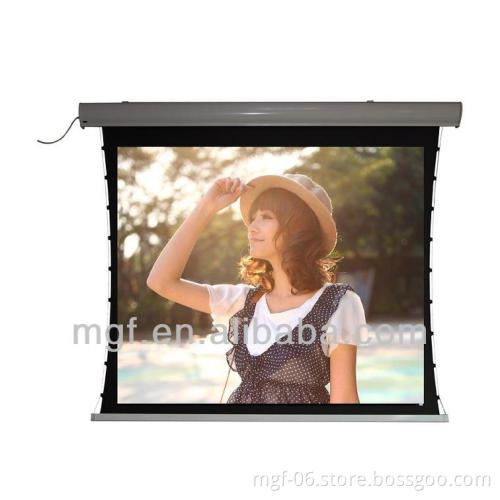 Electric tab-tension motorized projection screen with remote control
